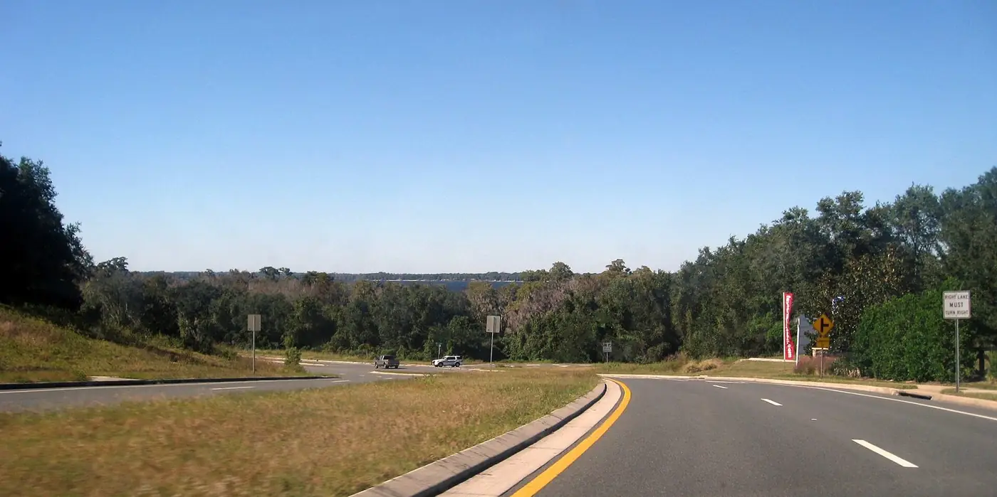 Road over rolling hills by Lake Minnehaha
